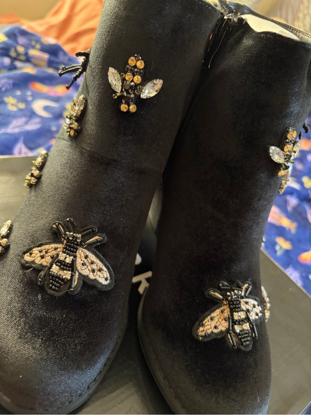 torrid Black Embellished Ankle Booties with Beaded Bee Accents - Picture 5 of 9